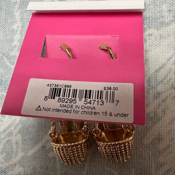 Betsey Johnson Pink Bow Gold rabbit Basket Earrings - Picture 4 of 4
